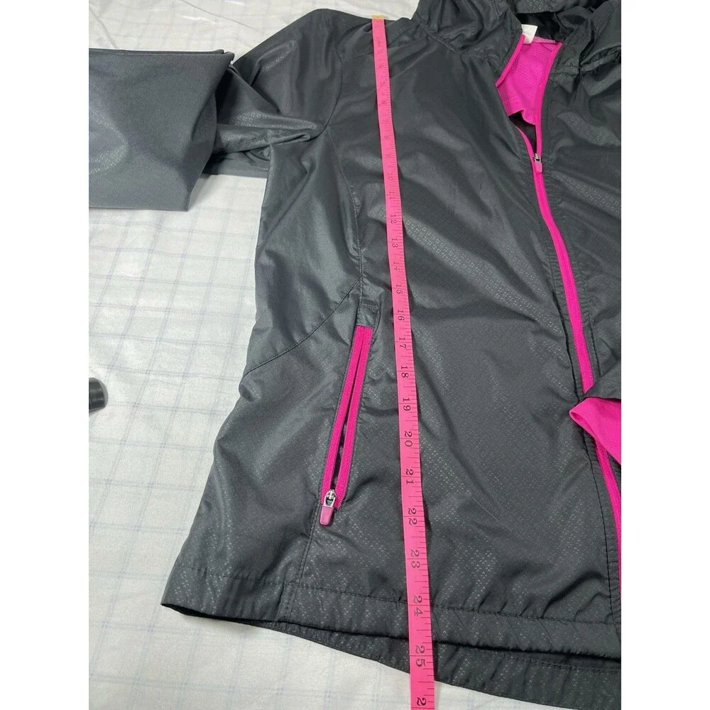 Danskin Now Women's Hooded Windbreaker Jacket Size L (12-14) Gray Pink Athletic